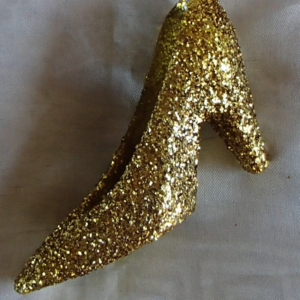 Golden Slipper Shoe Keychain Acrylic Glitter Altered Audi Lee Handcrafted - Picture 7 of 16